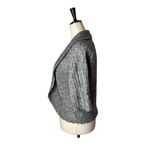 Chico's Sweater Women Medium Gray Wool Blend Cable Knit Open Bolero Cardigan - Picture 5 of 10
